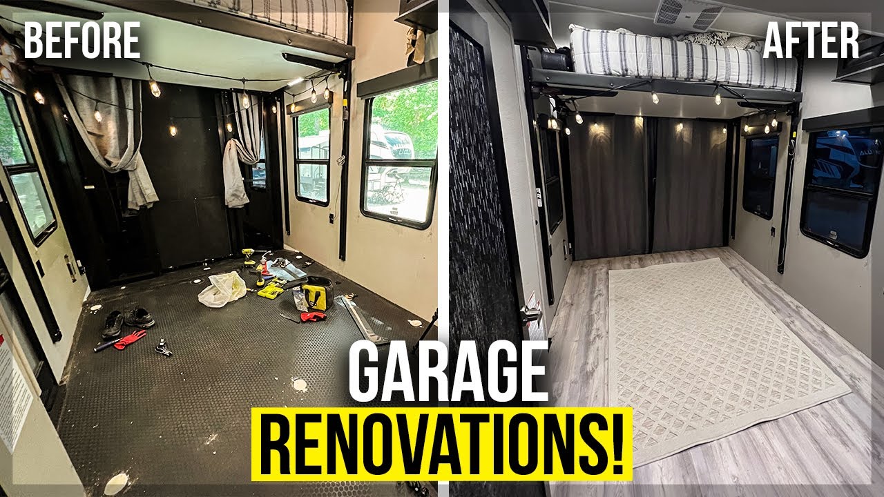 MAJOR Toy Hauler Garage Renovations // Grand Design RV 😳 (Part 1: Prep & Flooring)