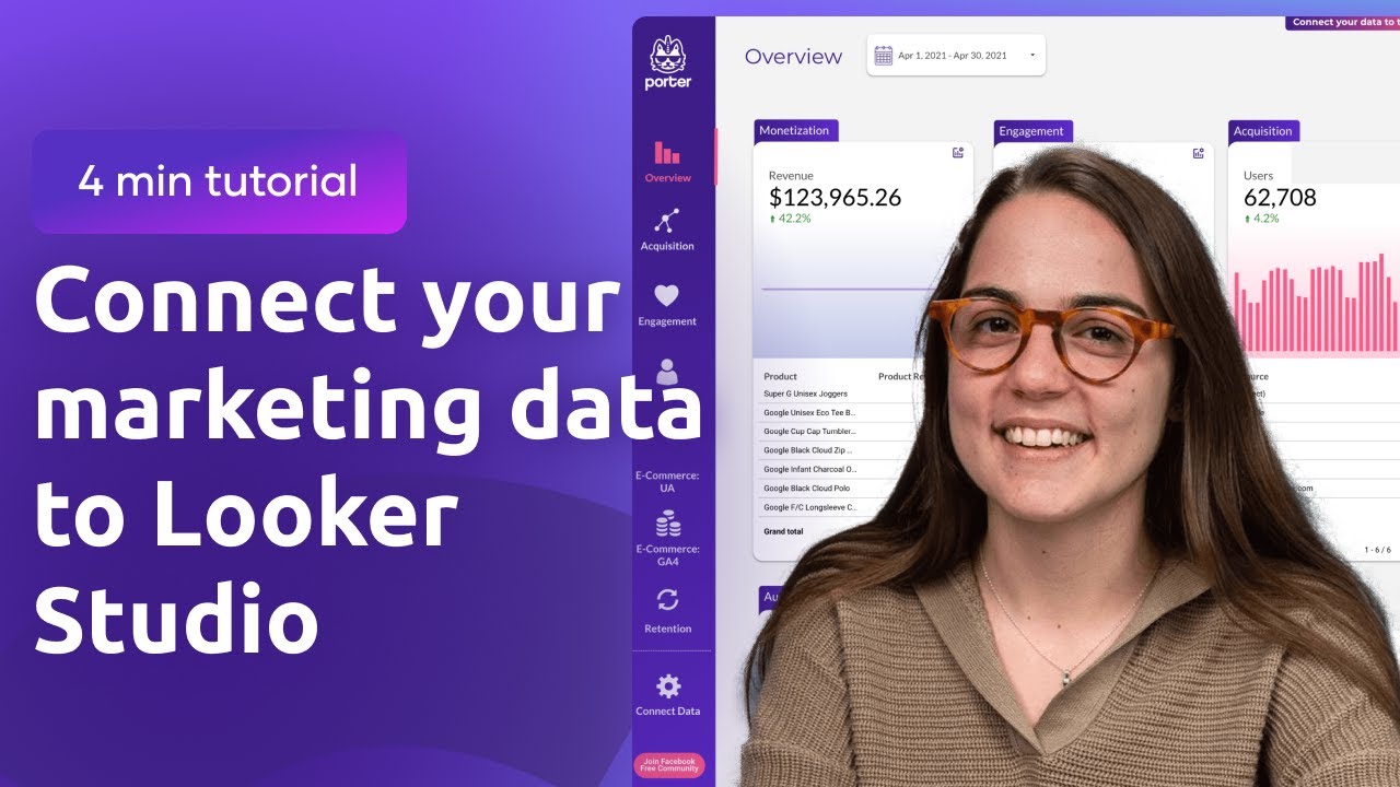 Подключите источник данных к Looker Studio с помощью Porter Metrics