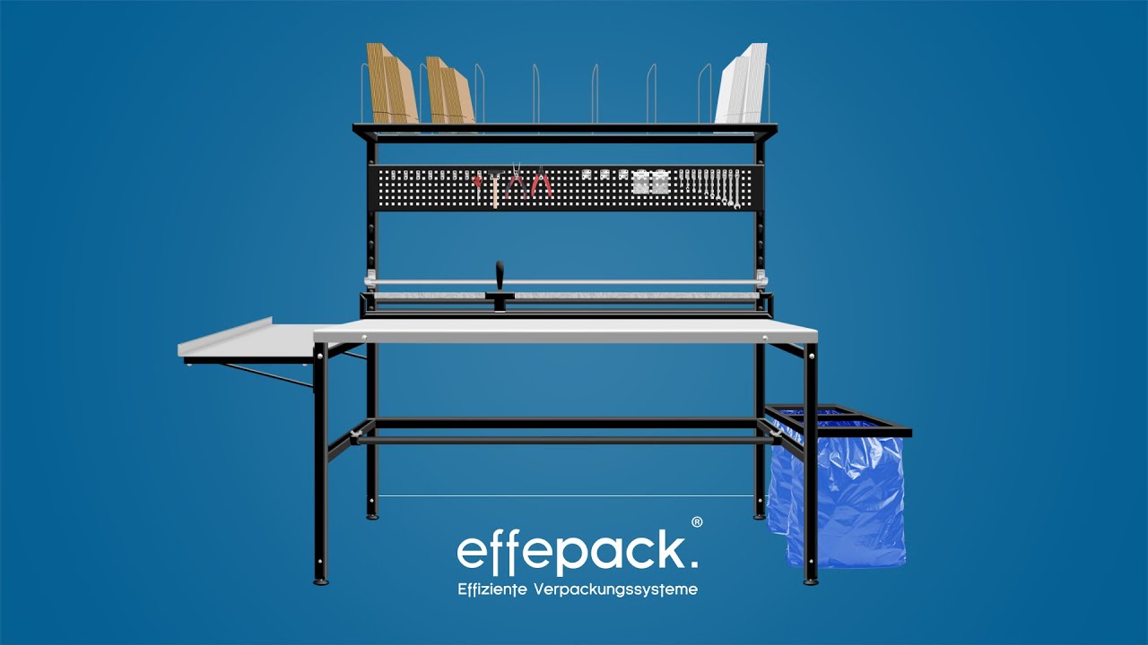Packtische zum Verpacken von Paketen mit Aluminiumarbeitsplatte - effepack. Packtisch f&uuml;r Lager.