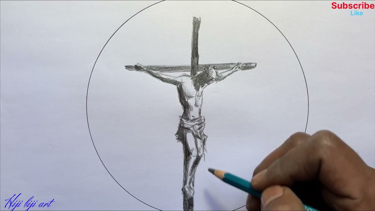 Рисунок Господа Иисуса Христа на кресте для начинающих / Как нарисовать Господа Иисуса карандашом