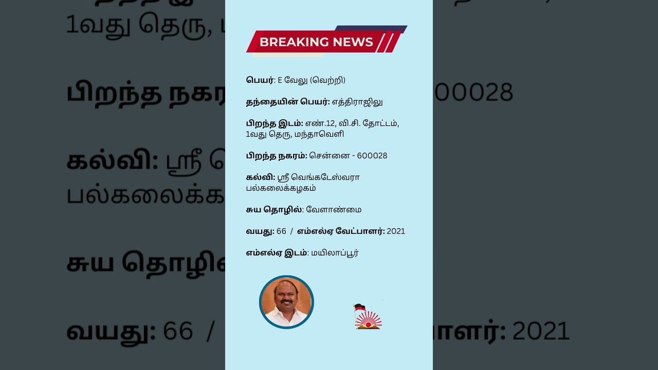 Mylapore MLA - E Mylai Velu - DMK (2021 - 2026)