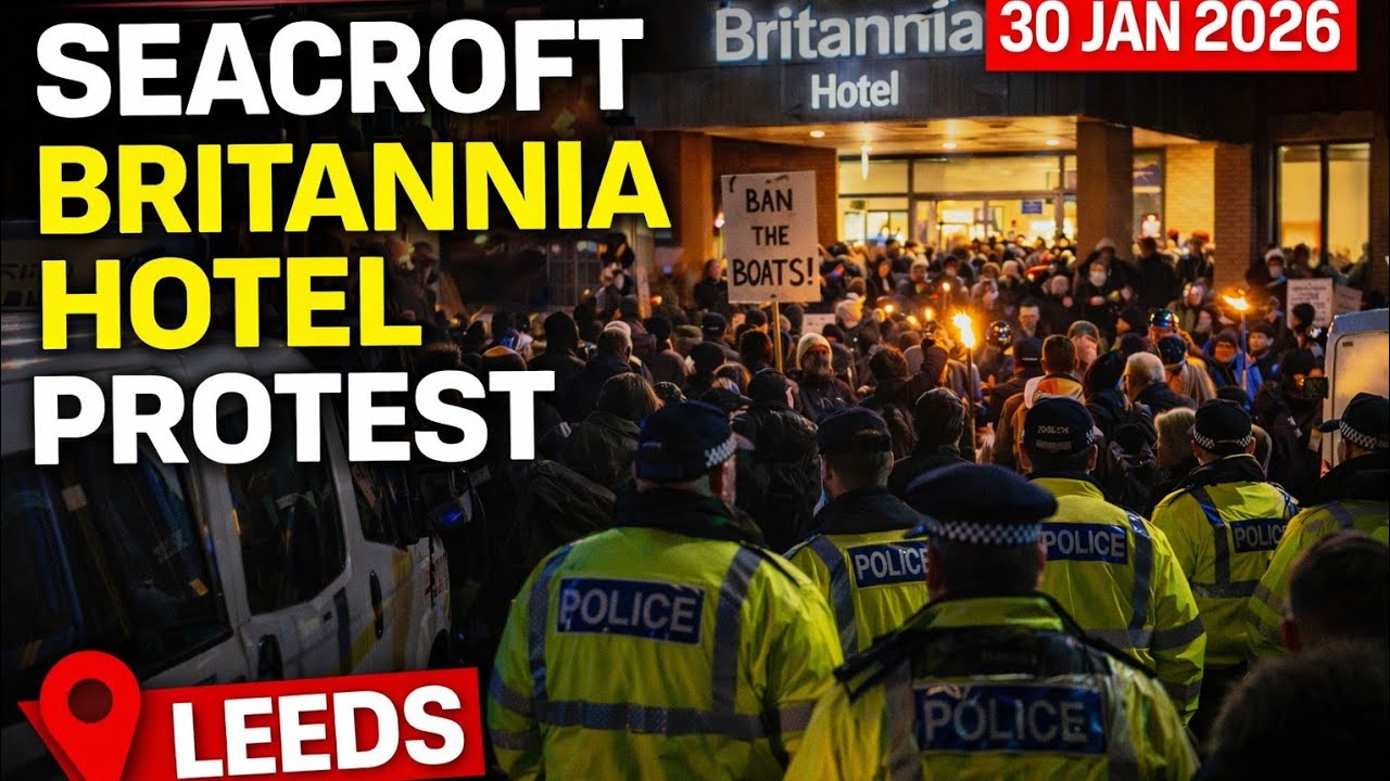 Видеозапись протеста у отеля Seacroft Britannia в Лидсе (30 января 2026 г.)