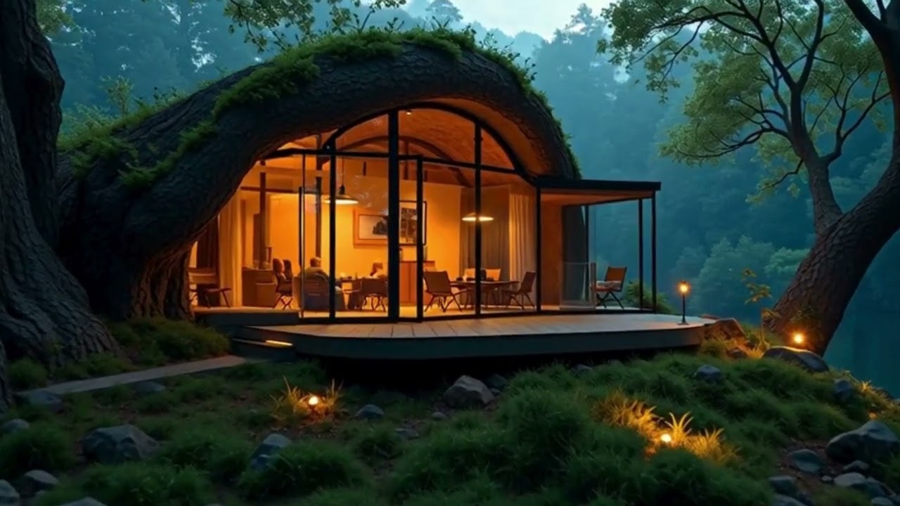 Glass House Inside a Giant Tree Above a Waterfall! Hidden Paradise 🌲💦**