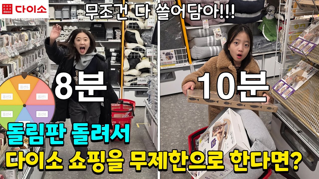 룰렛 돌려서 나온 시간만큼 다이소에서 무제한으로 쇼핑할 수 있다면?? 바구니 넘치게 쓸어담는중 ㄷㄷ 가족일상 대결 브이로그 | 뚜아뚜지TV