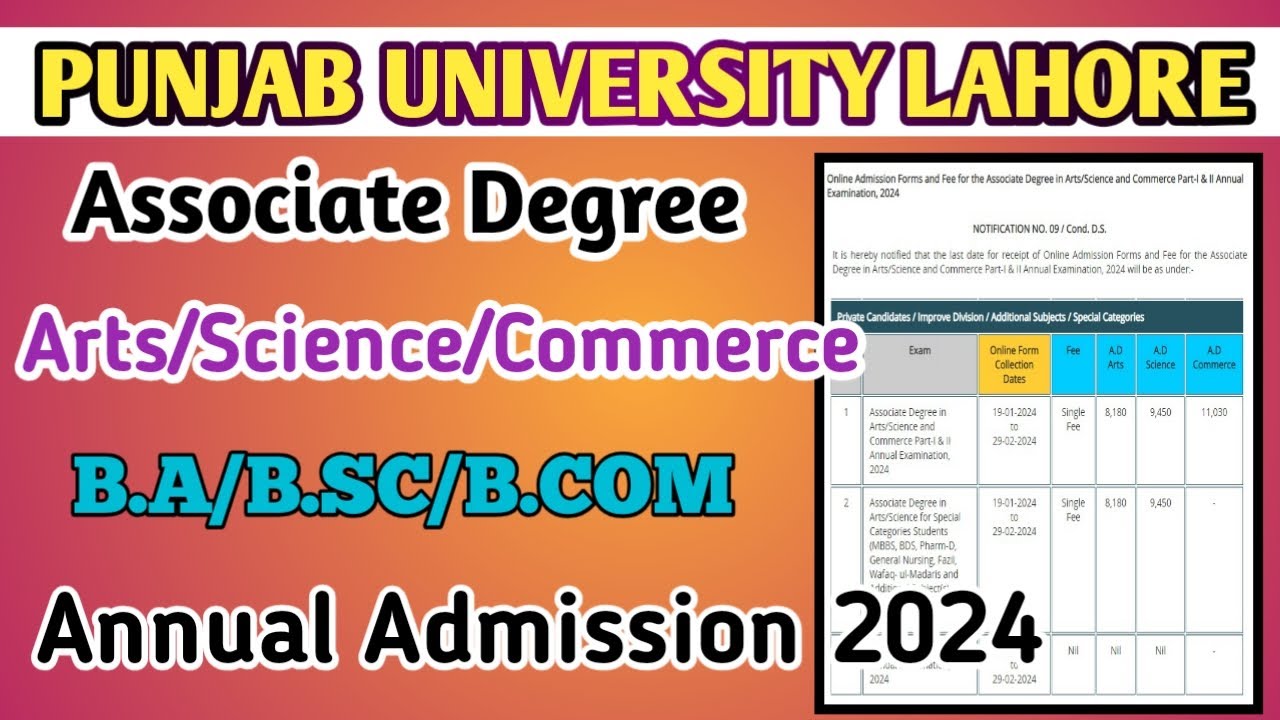 PU B.A/B.SC/B.COM ASSOCIATE DEGREE ARTS/SCIENCE/COMMERCE ANNUAL ADMISSION 2024 || PU LAHORE ||