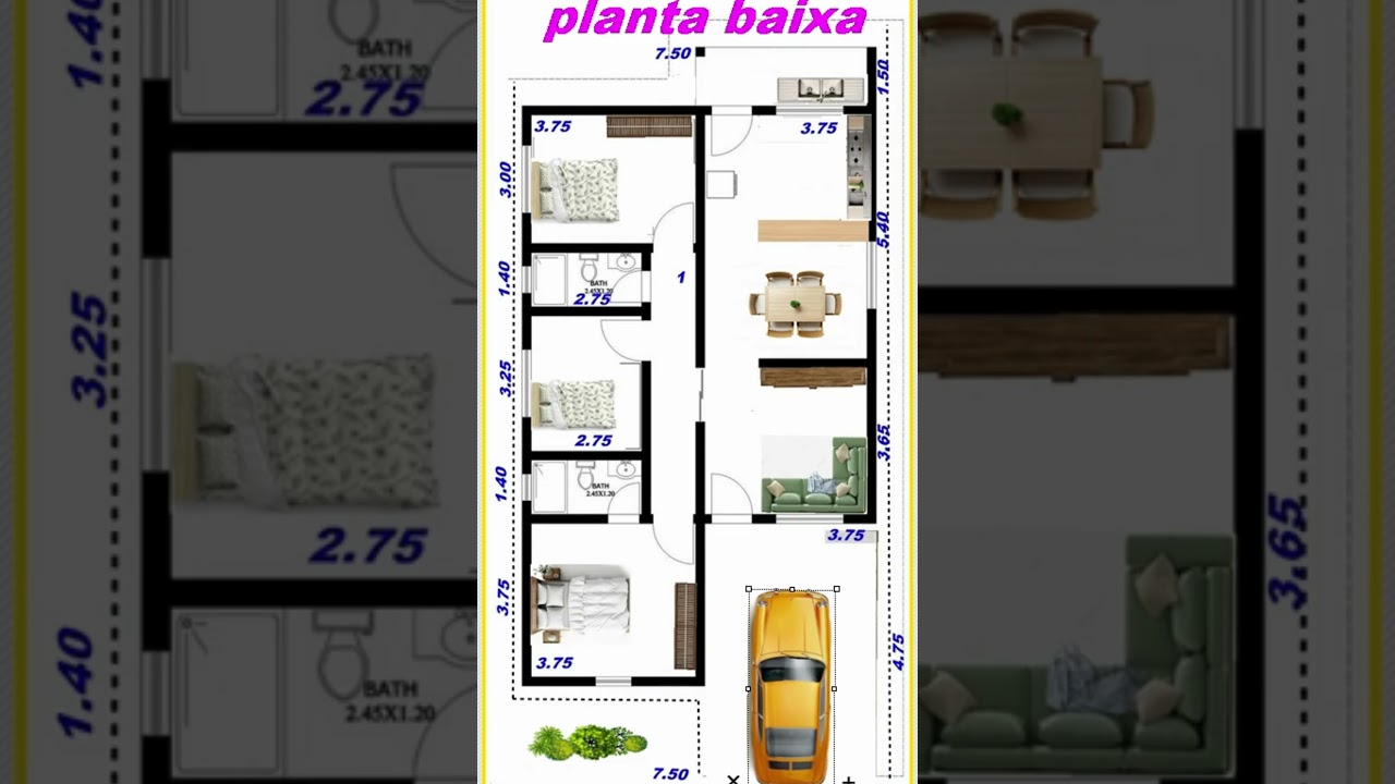 planta baixa casa 3 quartos - use 72 mil no material 🍬🧁 