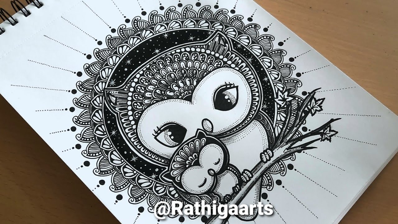 How to draw mandala art for beginners/Mother love mandala/ bird mandala/ owl mandala