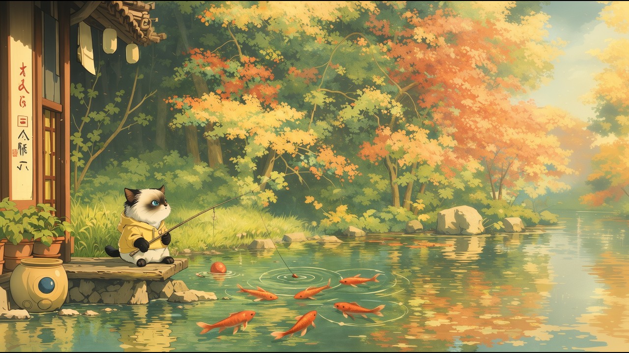 1 Hour Oriental Jazz Lofi 🎋 Peaceful Morning Fishing (Study & Chill Beats)