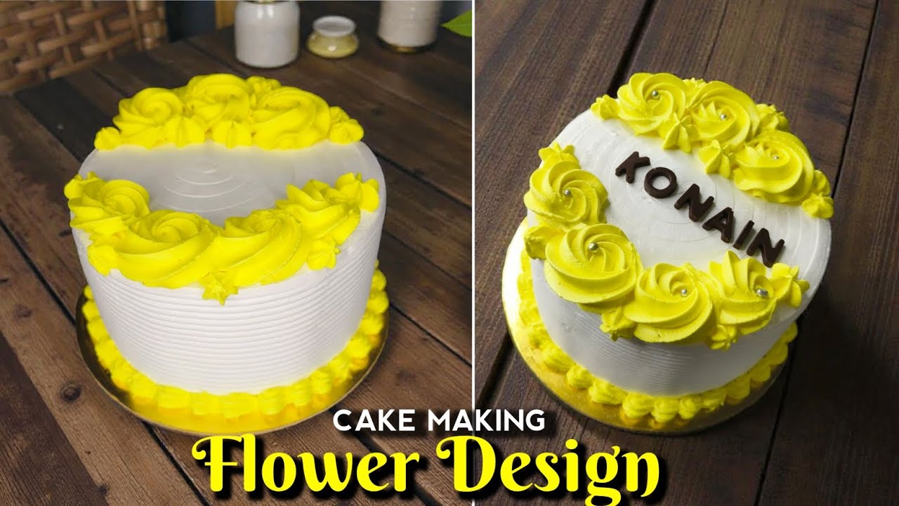 Flower Design Cake for Beginners • Pineapple 🍍 Flavour Cake • Making Prosess.