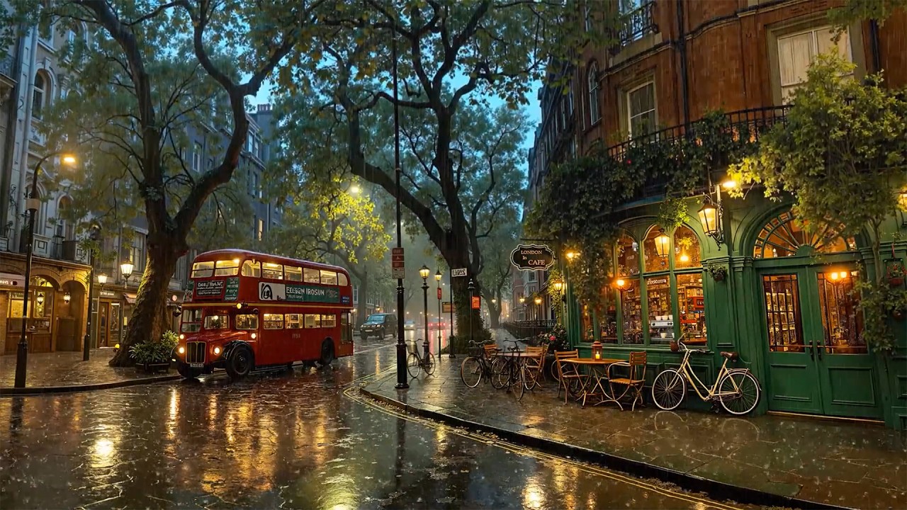 Rainy Street Jazz at a Cozy London Coffee Shop🌧️ Jazz Playlist & Rain Sounds for Study, Work, Focus☕