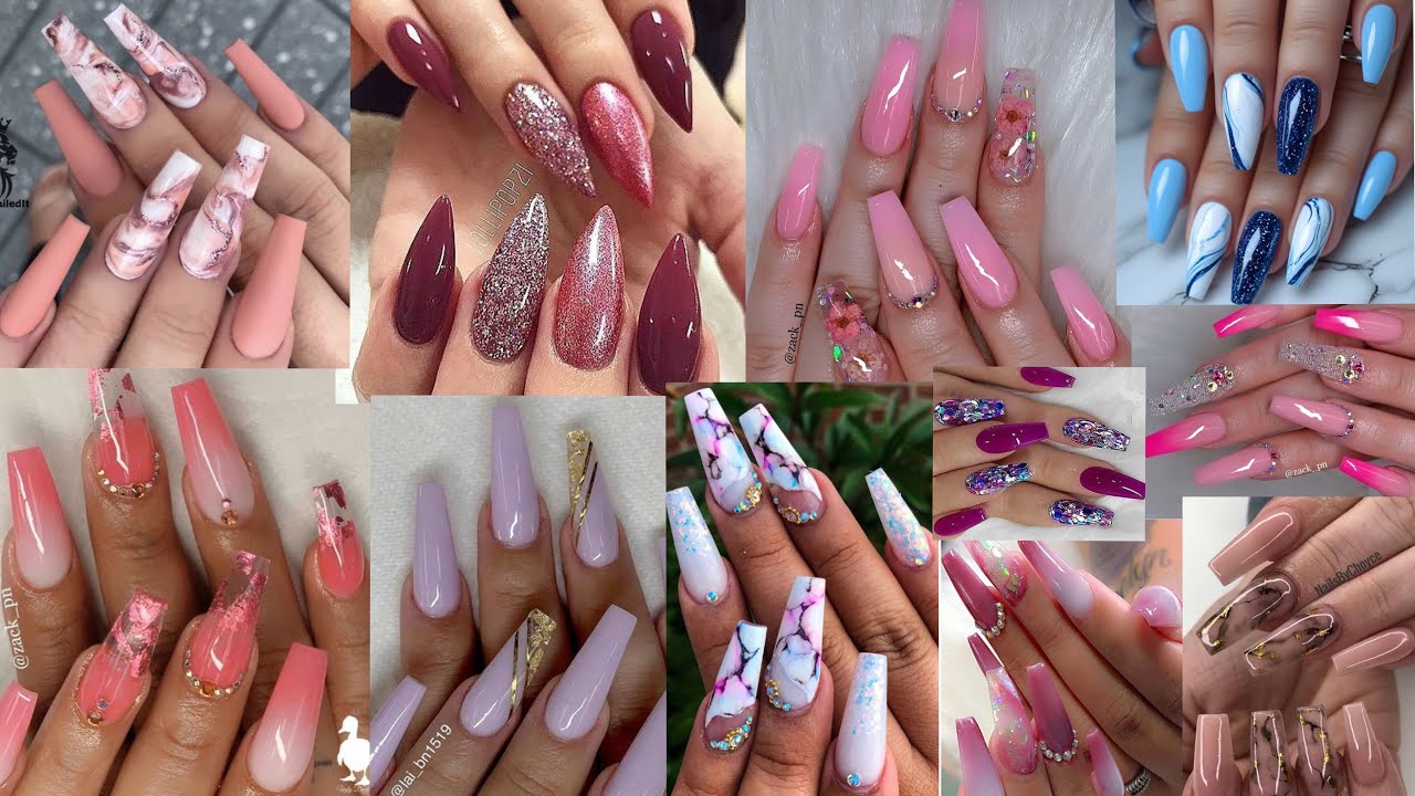Colorful long acrylic nails designs for ladies