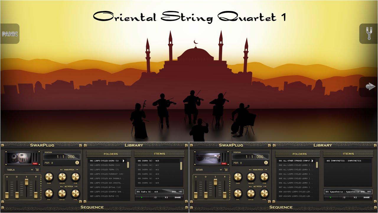Apps OrientalStrings + SwarPlug HQ (iPad5 - Z&eacute; Os&oacute;rio)