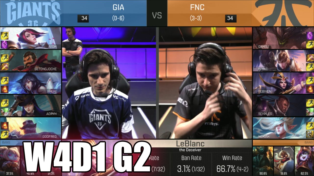 GIANTS vs Fnatic | Week 4 Day 1 S6 EU LCS Spring 2016 | GIA vs FNC G1 W4D1