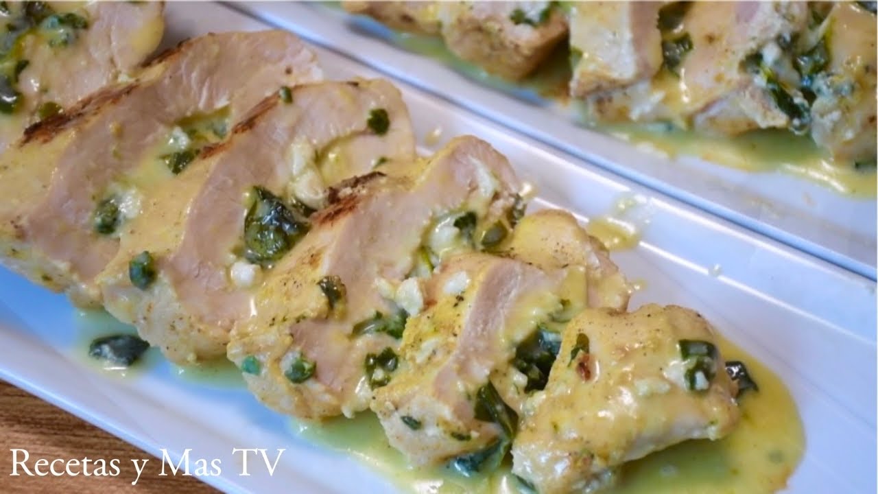 Cómo hacer unas ricas Pechugas rellenas de queso crema y espinacas sin horno doraditas y Jugosas