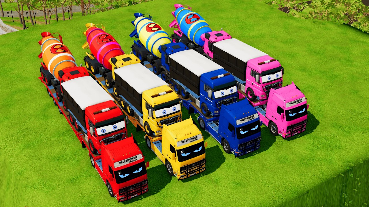 Transporting Giant Dump Trucks, Mixer Truck to the Garage with Volvo Heavy Trailer | FS22
