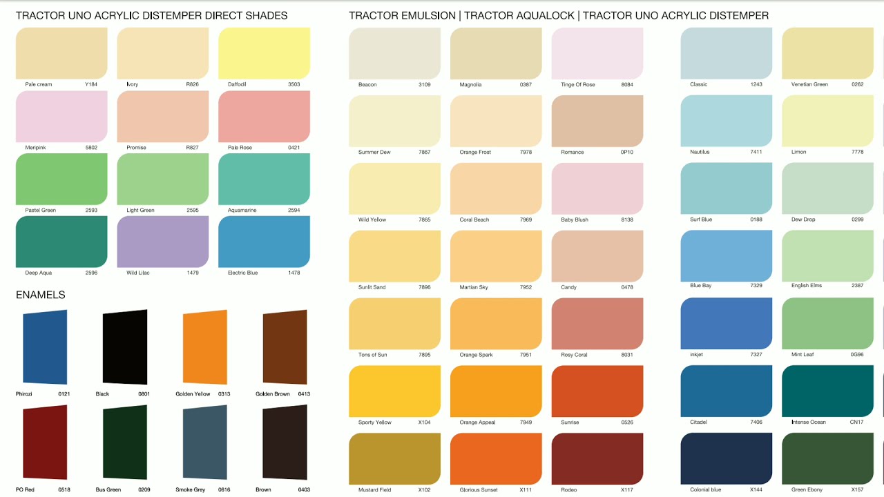 Tractor Emulsion  catalogue / Asian paints shade Card / colour combination with a number