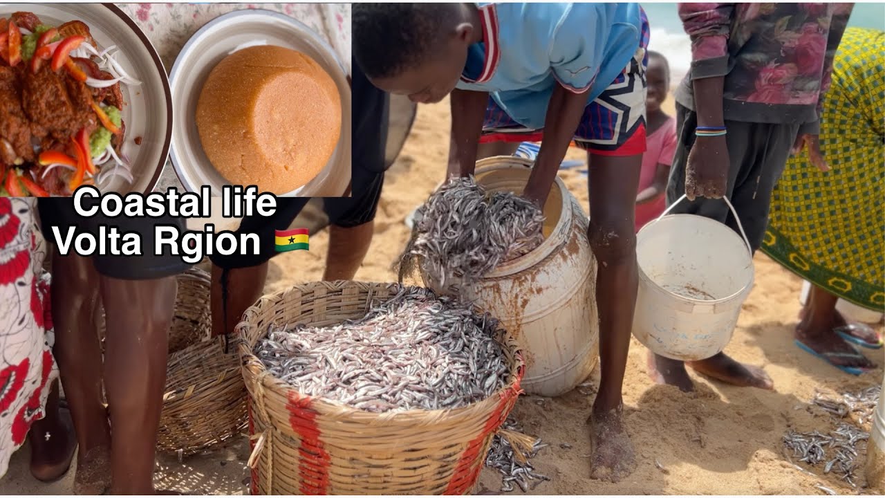 African Village life || cooking Ewe food ,GARIBA and FISHING in the costal area | Volta Region Ghana