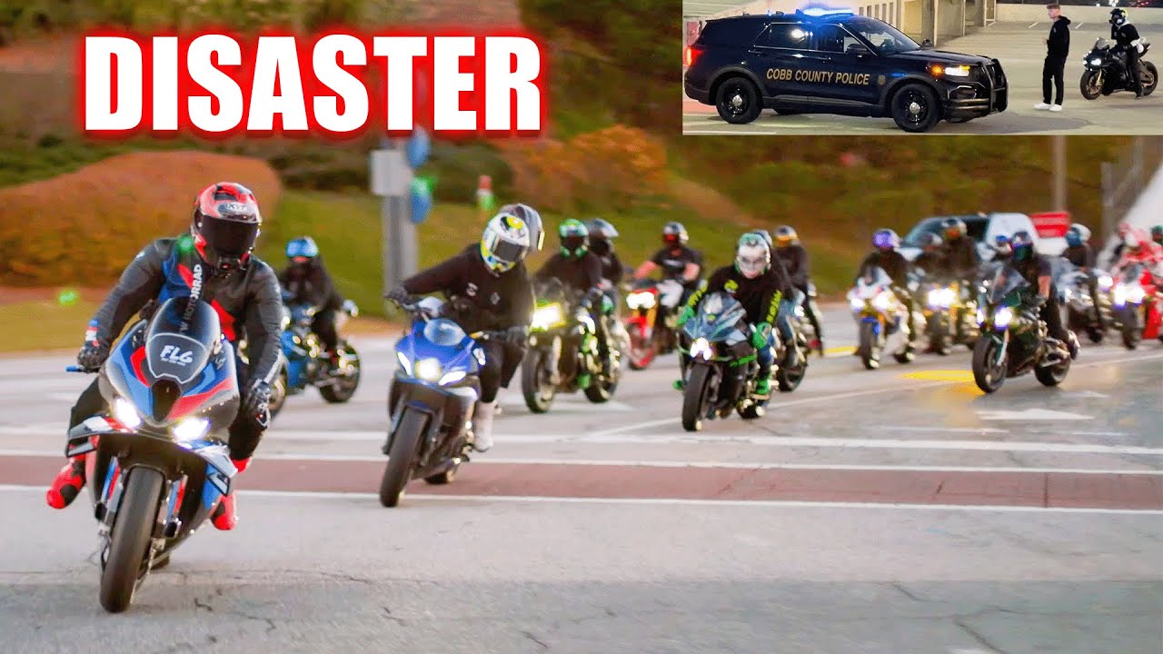 COPS RAID & SHUTDOWN ATL GHOST BIKE MEET 😅| M1000rr, V4R, Ninja H2, CBR1000rrr
