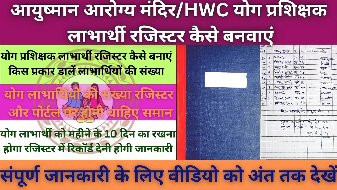 आयुष्मान आरोग्य मंदिर/Hwc योग प्रशिक्षक योग लाभार्थी रजिस्टर कैसे बनाएं || पूरी जानकारी देखें वीडियो