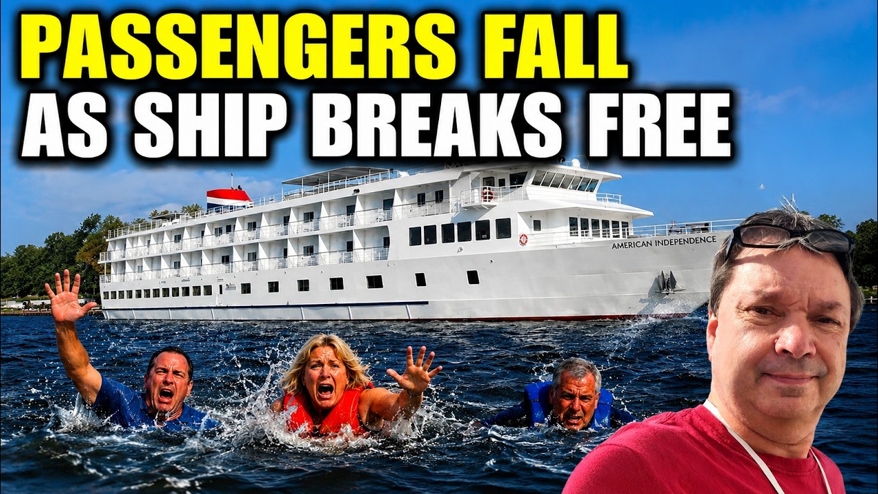 CRUISE SHIP BREAKS FREE SENDS PASSENGERS INTO THE WATER