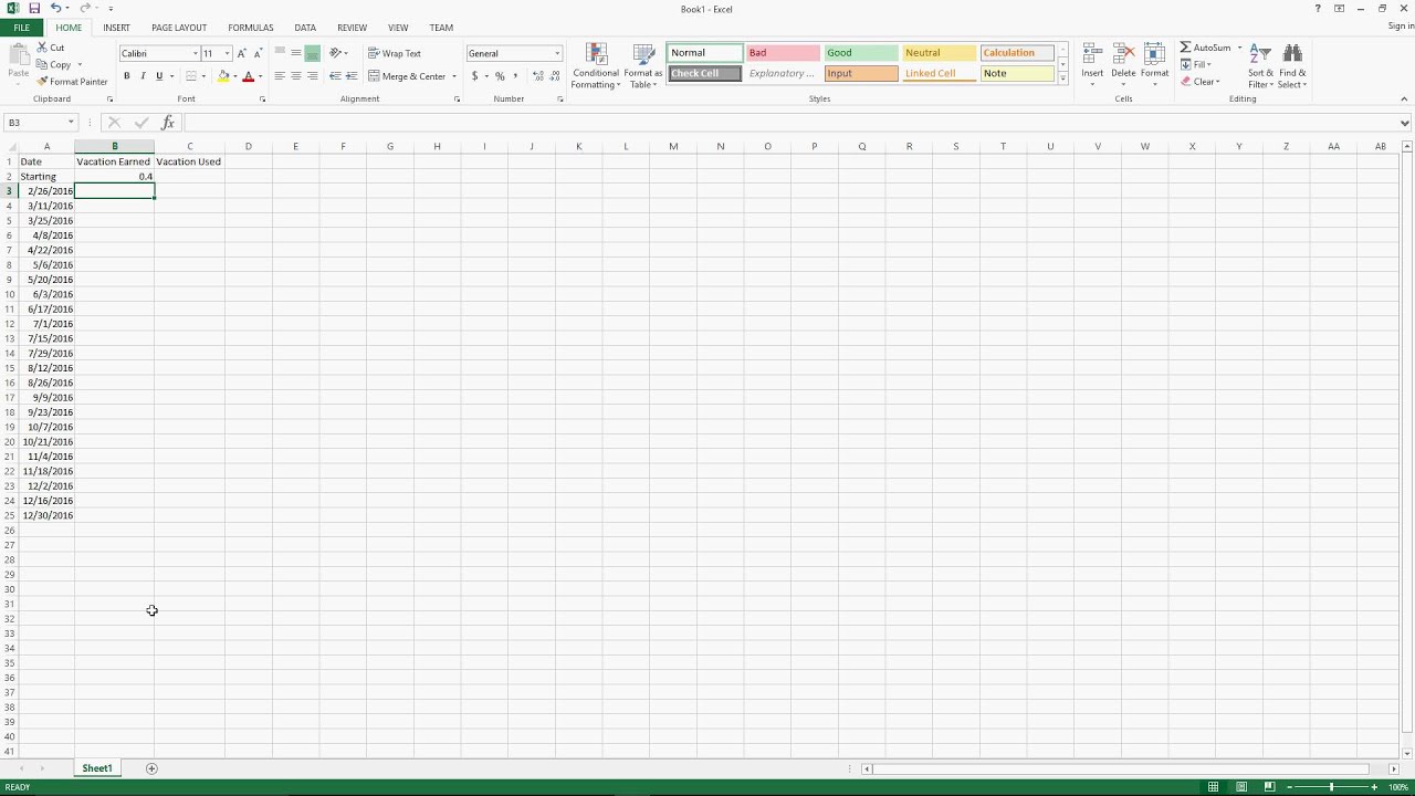 Vacation Accrual Workbook in Excel