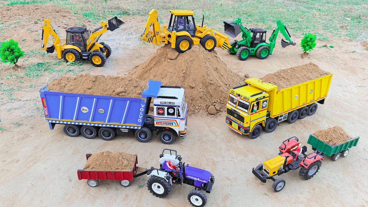 JCB 5CX fully loading sand Tata truck 2518 | HMT 5911 tractor | jcb cartoon gadi 