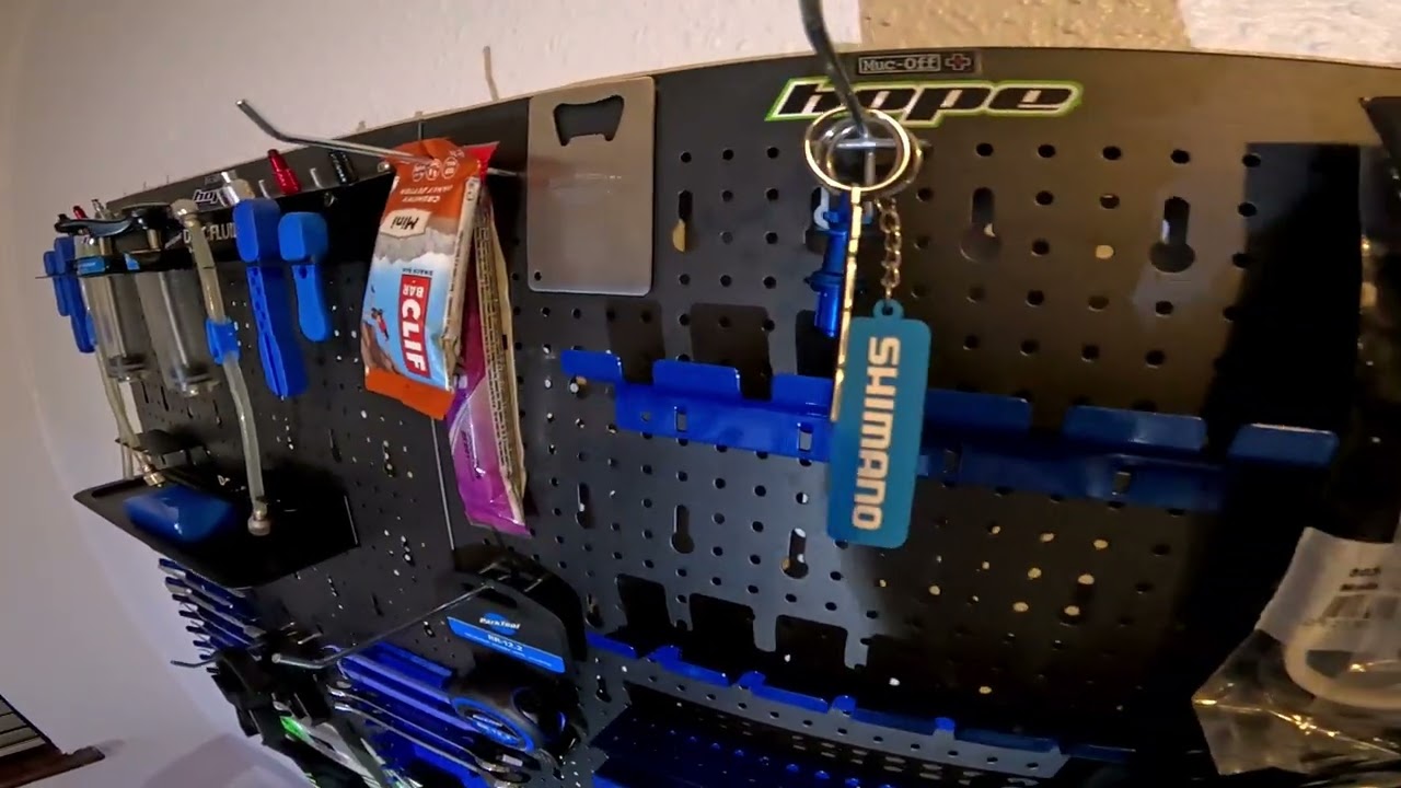 New pegboard and other bits added to bike room