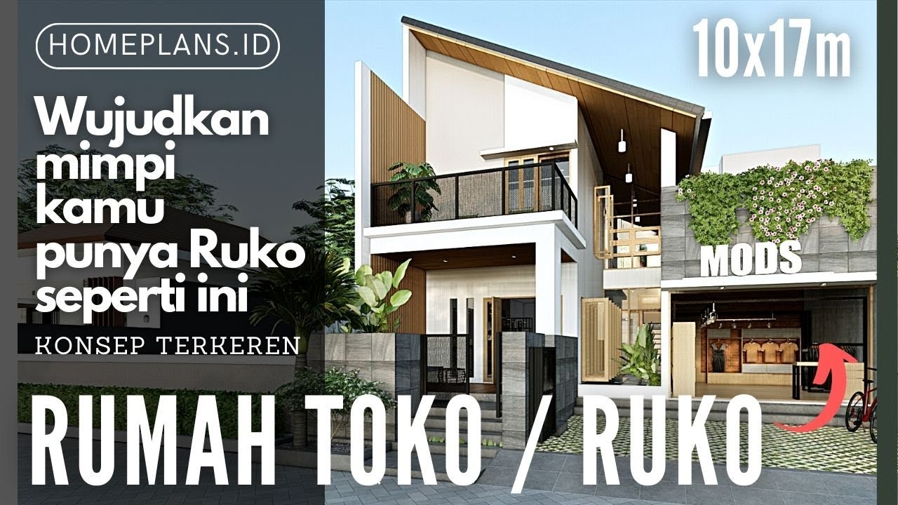 WAJIB LIHAT DESAIN RUKO Rumah Toko Unik dengan Kolam Ikan dsb lahan 10x17m [kode 036C]
