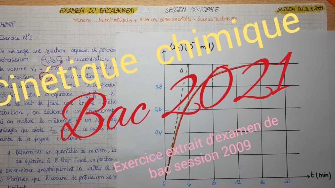 Cinétique Chimique : Exercice Extrait D'examen Bac Session 2009 Chimie Bac Math Science Info  Techni