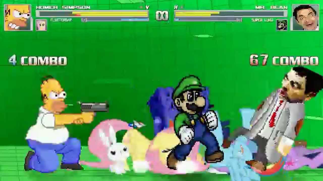 AN Mugen Request #233: Homer, Fluttershy, RainbowD & TwilightS VS MrBean, Luigi, Mario & Spongebob