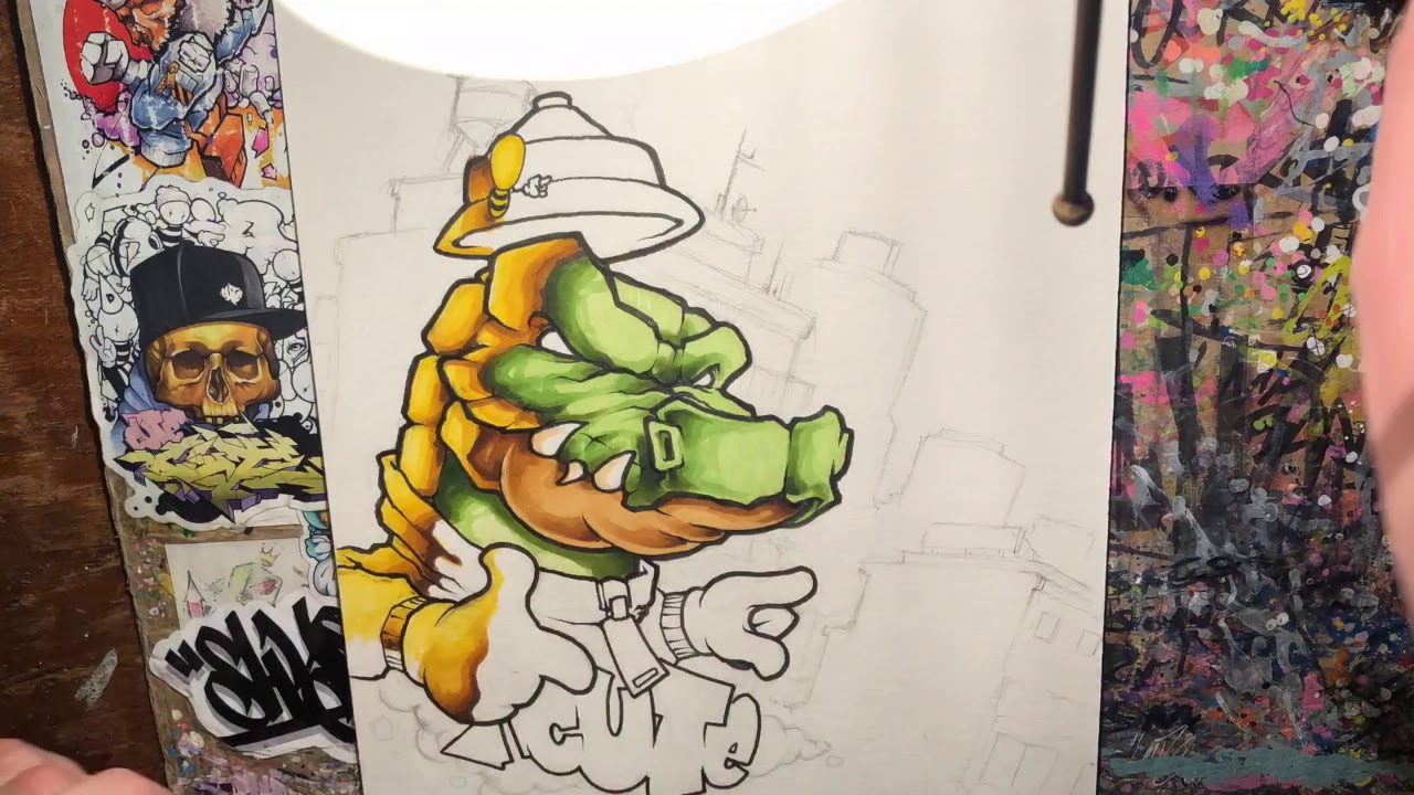 Crocodile character graffiti blackbook design by CUTE