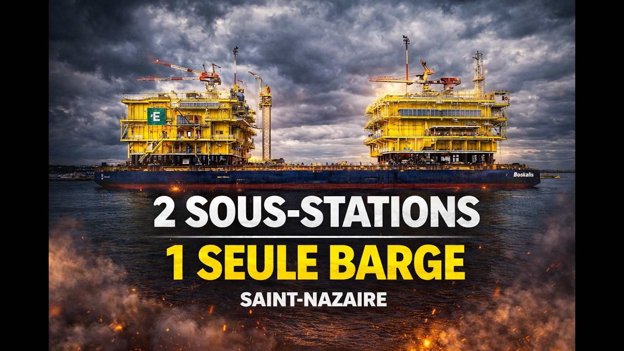 Deux sous-stations électriques offshore sur une seule barge : 3 700 tonnes à Saint-Nazaire