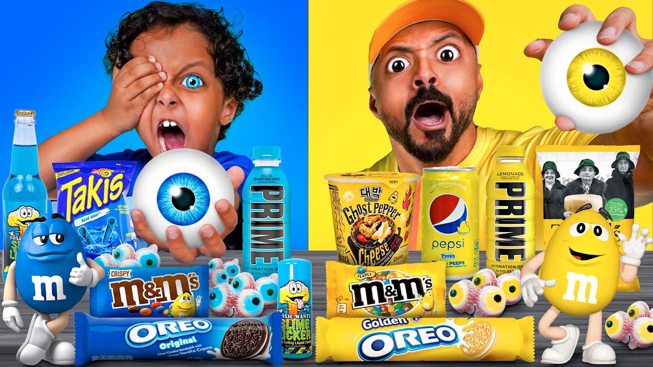 تحدي السناكات الصفراء 🟡 ضد الزرقاء 🔵 (( لايفوتكم المحزم المليان ايش سوا 🤯🤯))