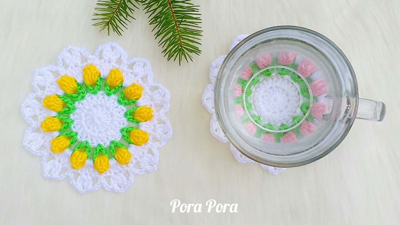 Crochet Tulip Coaster I Crochet Flower Coaster