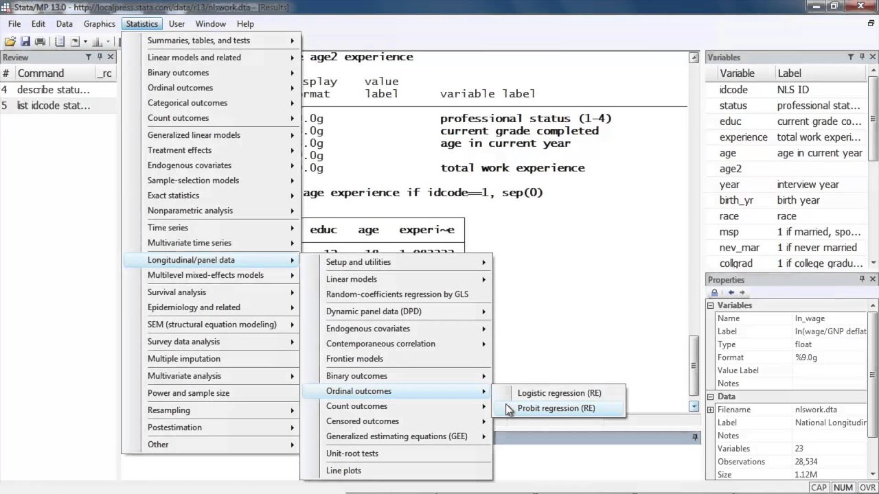 New in Stata 13: Ordered logistic and probit for panel data