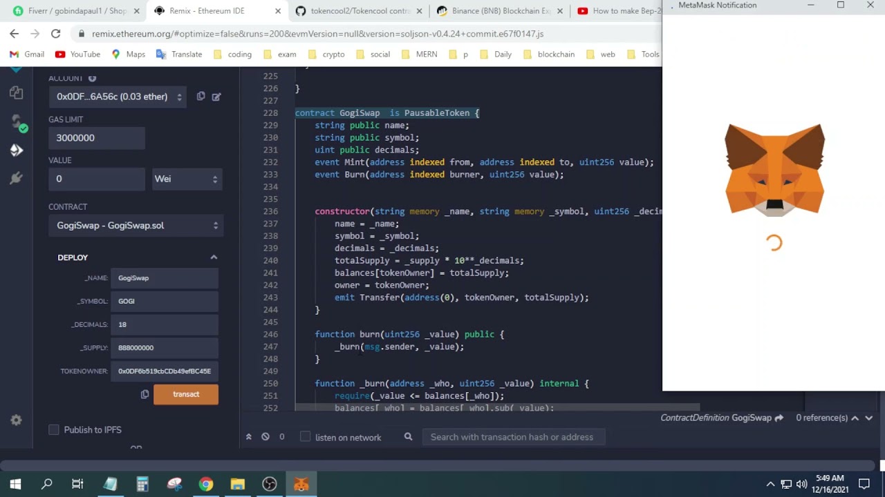create a BEP20 Token on Binance Smart Chain including mint and burn functions
