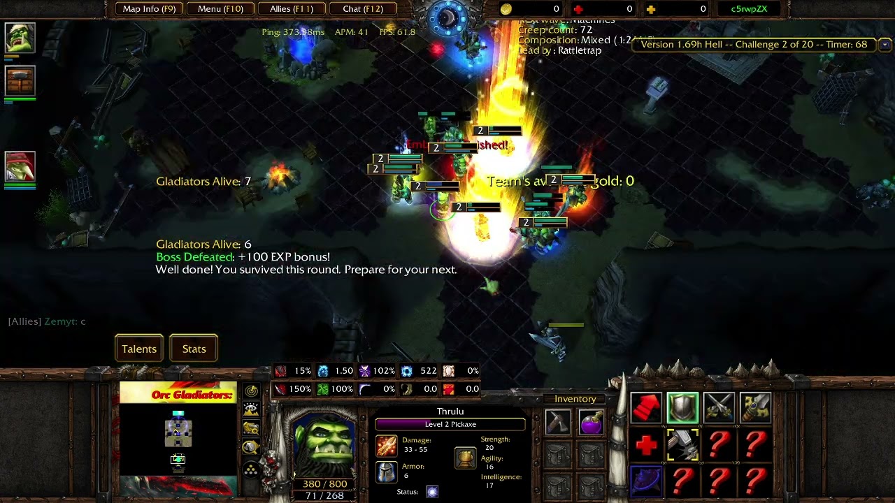 Warcraft 3 Orc Gladiators 1.69h - HELL RUN - 1549 - Pickaxe Gameplay