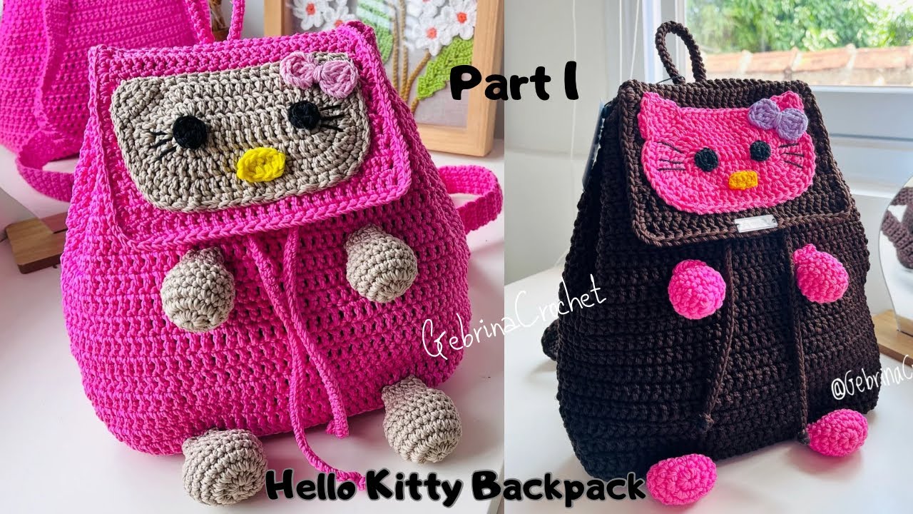 Terbaru!! Tas Rajut Ransel Hello Kitty Cuma Pakai DC Mudah Untuk Pemula || Crochet Backpack Part 1