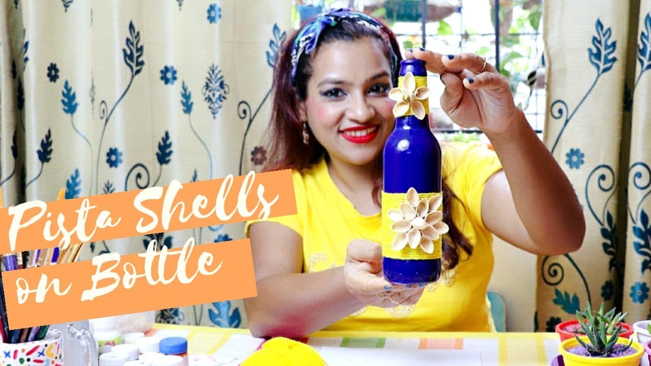 DIY Pista shell craft on bottle by Asha Neog | ANG Creations