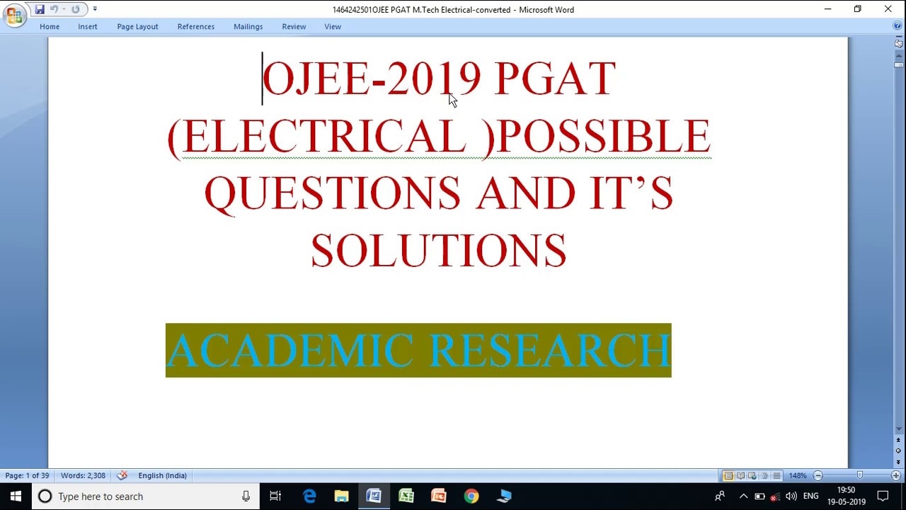 Online OJEE-2019 PGAT(ELECTRICAL) POSSIBLE QUESTIONS WITH SOLUTIONS YOU TUBEOL