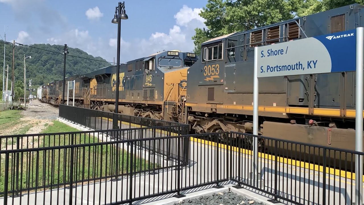 6 Locomotive Train Roars Past New Amtrak Station!  BIG Coal Train At Railroad Wye In Kentucky