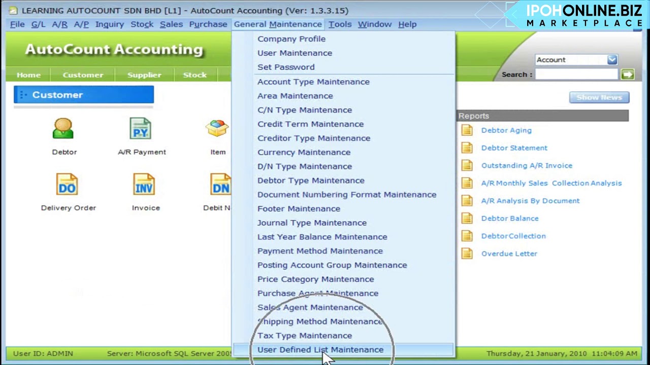 AUTOCOUNT | AutoCountVideo 35 User Defined Field | IPOHONLINE