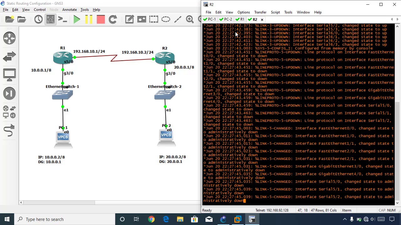 Static Routing Configuration in GNS3