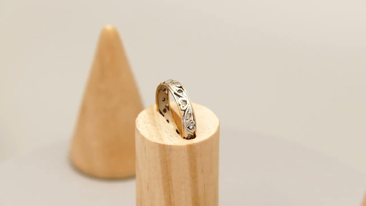 9ct Yellow Gold & Silver Eternity Band Ring with Clear Sapphires Hearts