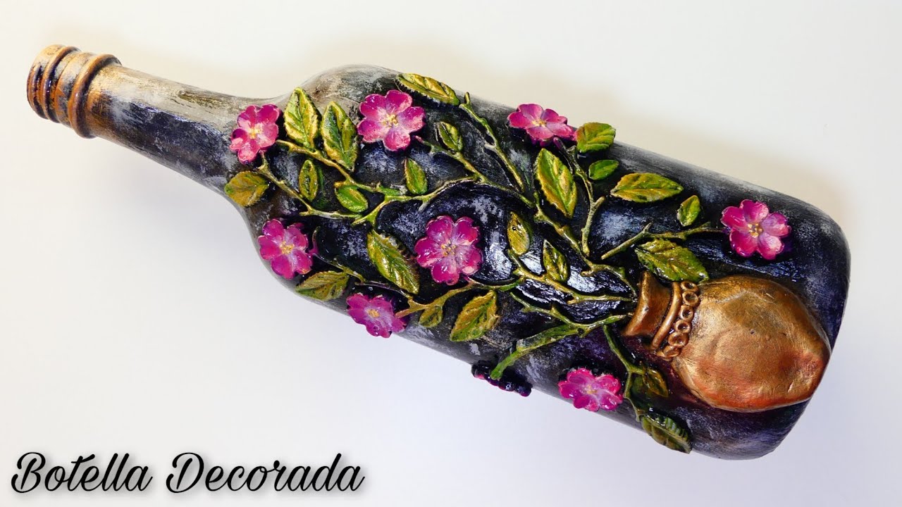 Botella Decorada Con Porcelana Fría/Bottle Art Crafts / Diy Bottle Antique.