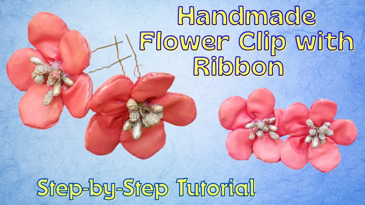 DIY Flower Hair Pin 🌸 Beautiful Hair Accessory Made with Ribbon & Acrylic Colors #diyjewelry #ribbon