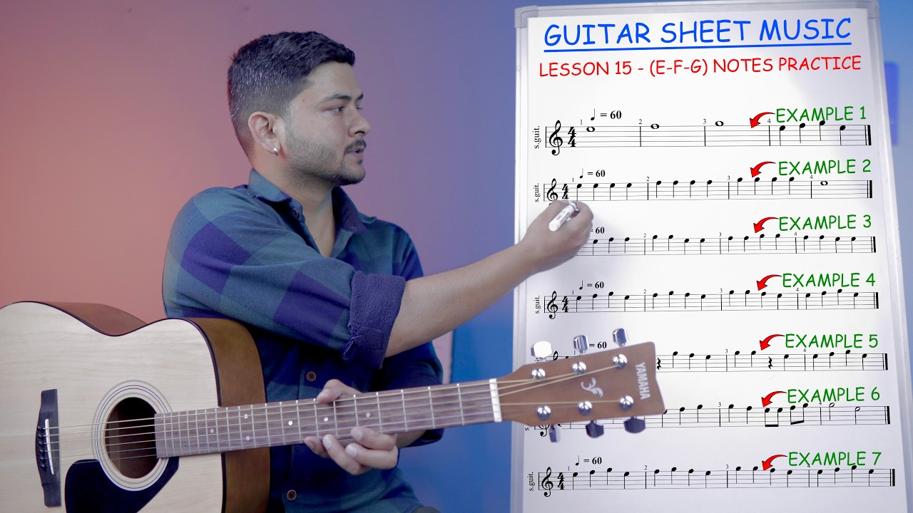 Practice Reading E F G on Guitar Sheet Music | Lesson 15