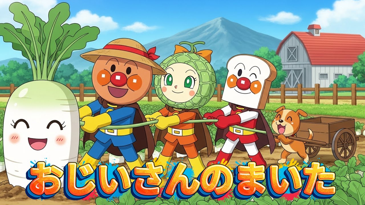 おおきなかぶ】たのしい歌⭐️アンパンマンと仲間たちがおおきなかぶを引っ張るよ！よいしょよいしょ♪