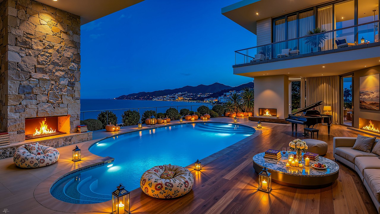 Coastal Penthouse Jazz Vibes | Warm Candlelight & Smooth Piano Jazz Night for Relaxing & Focus