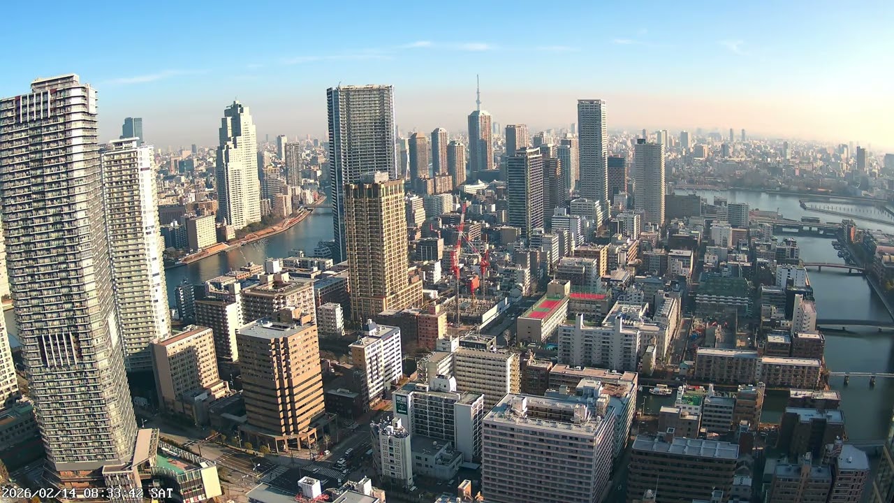 東京ライブカメラ 4K | スカイツリー＆隅田川 | 東東京の景色 | 2026-02-14